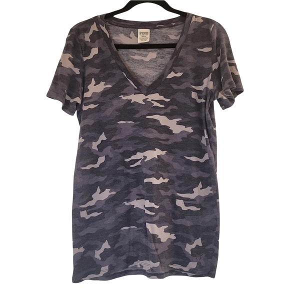 VS PINK PERFECT CREW CAMO V NECK TEE - Picture 3 of 11